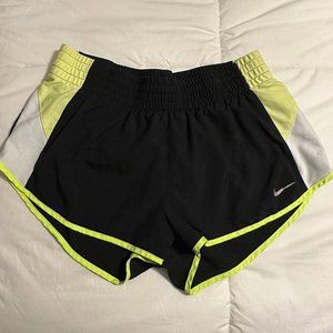 Nike Black Shorts with Built-In Briefs and Green and White Details  (Size M)